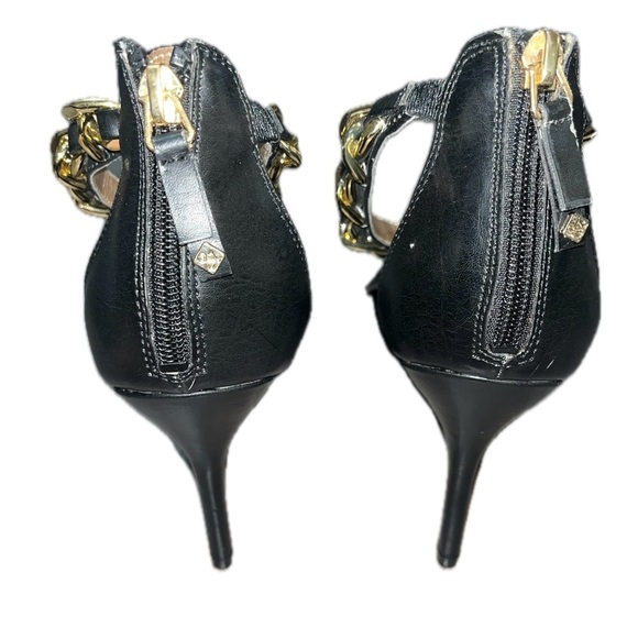 Sam & Libby Dylan Gold Black Ankle Chain Strap Stiletto 4" Heels Shoes, Size 9.5 - Picture 5 of 14